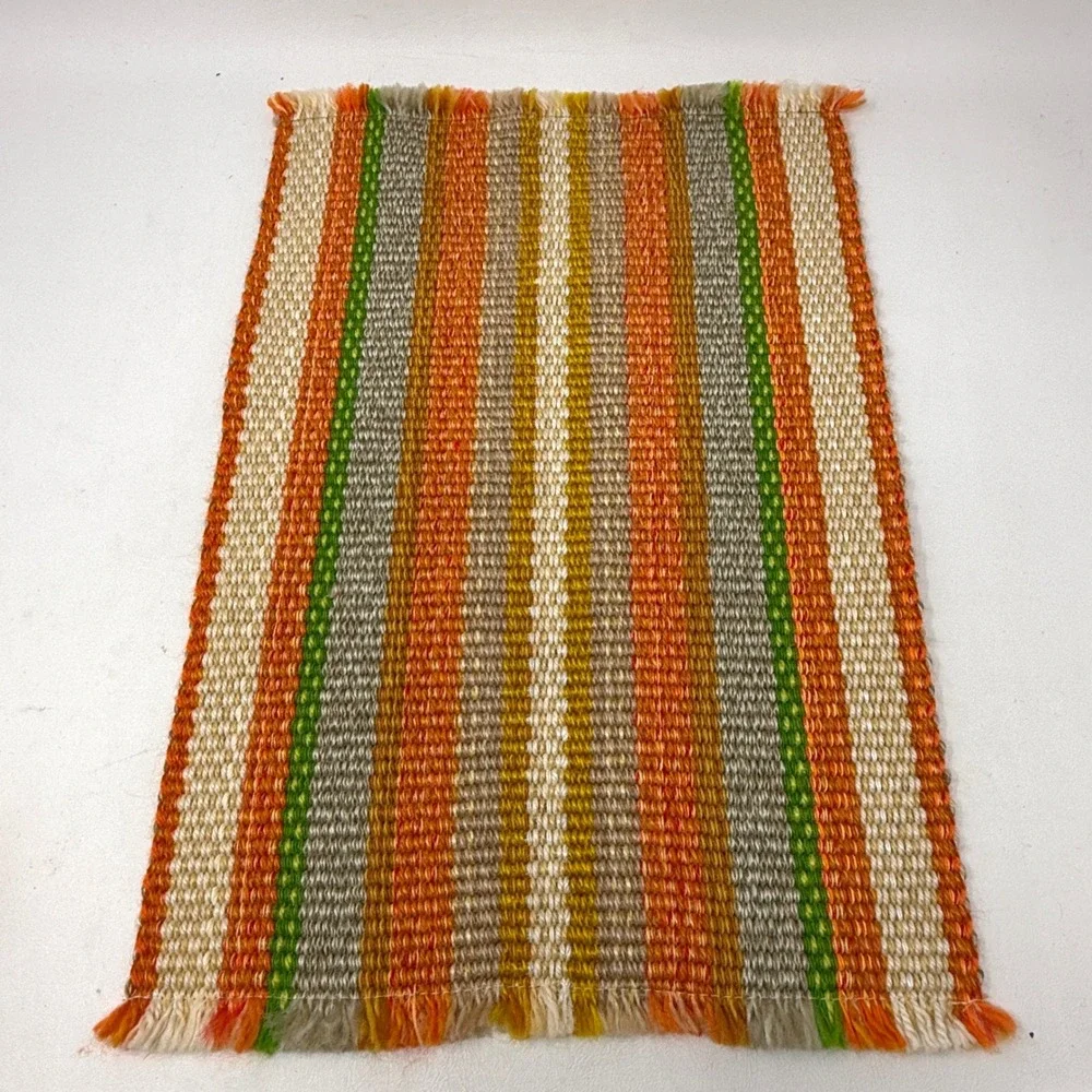 Placemats Set 4 MCM 70s 80s Orange Green Woven Rectangle Colorful Festive Fun